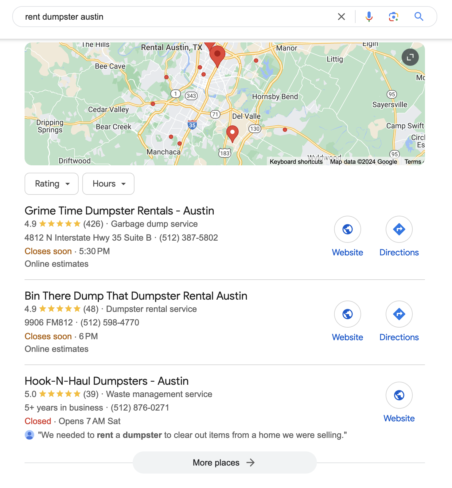 local-seo-results-dumpster-rentals