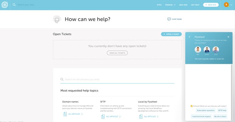 Flywheel customer support screen capture