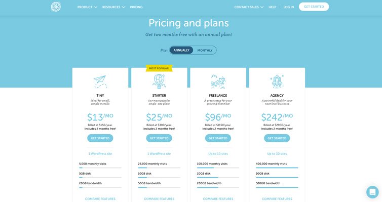 Flywheel pricing plans screen capture