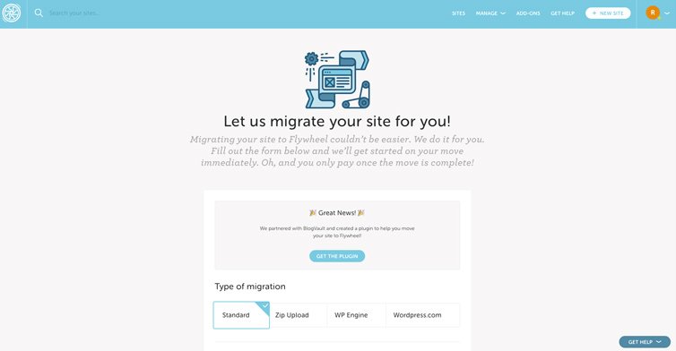 Flywheel site migration screen capture