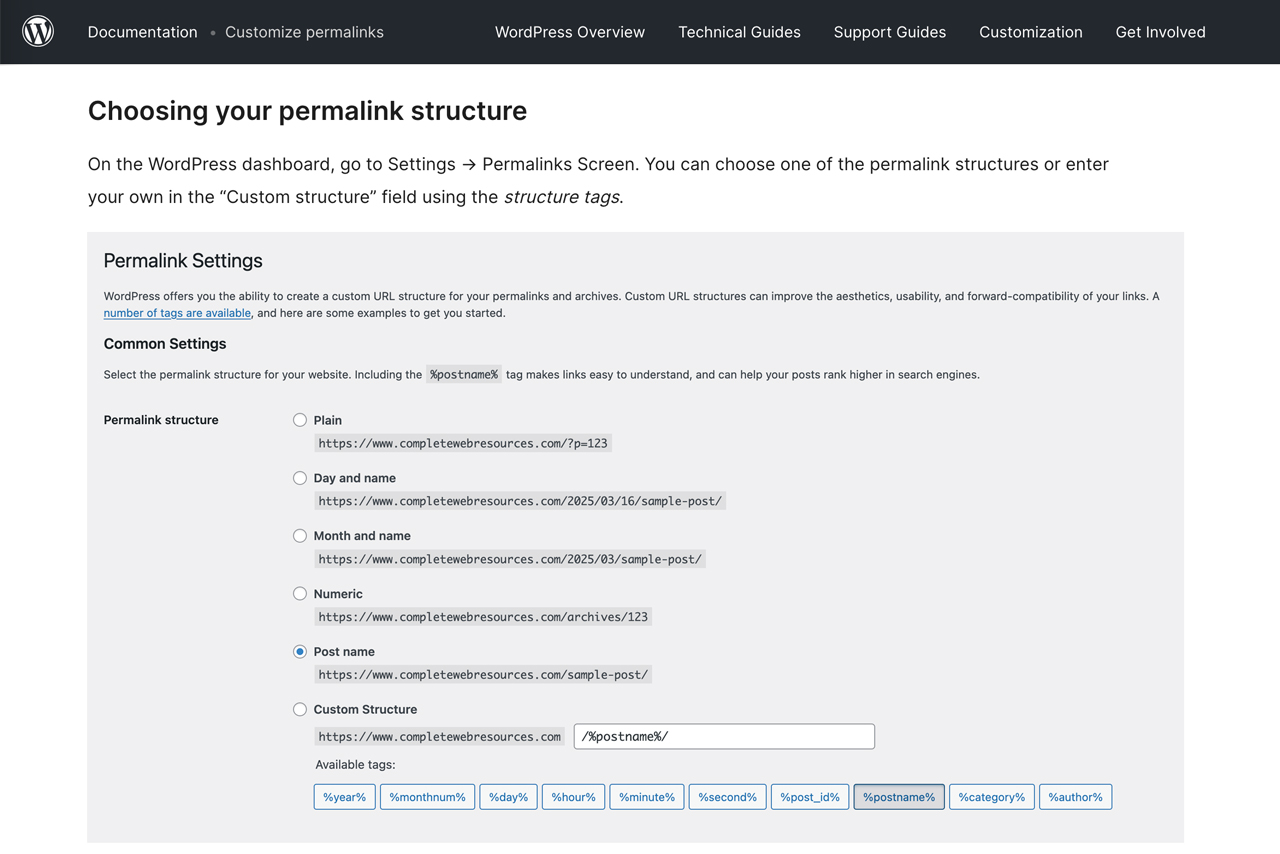 wordpress permalink structure
